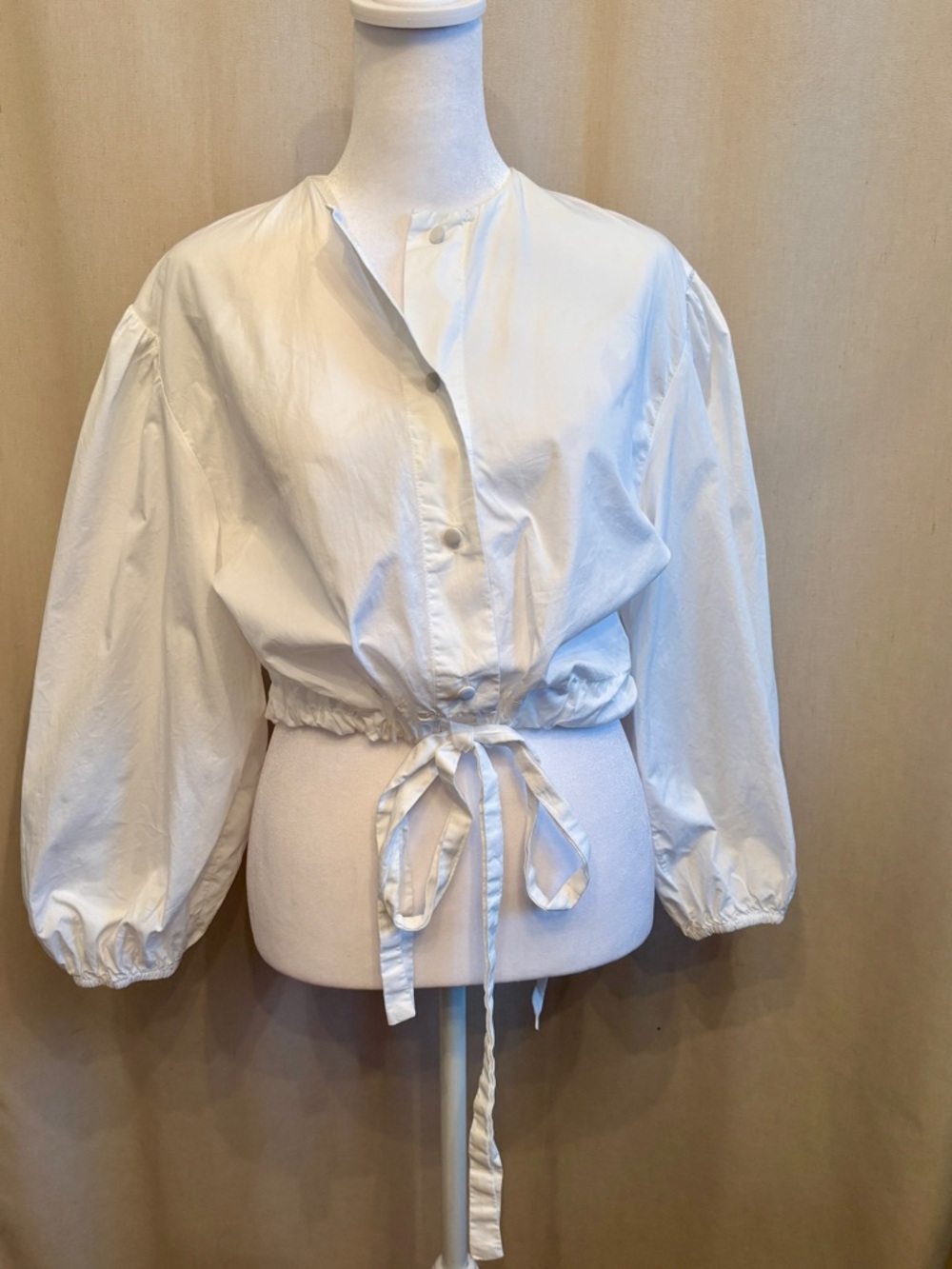 Lavin White Poplin Tie-Waist Shirt | Size 38